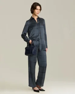 Pantacoulisse donna in seta stampata blu
