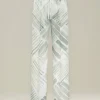 Pantalone 100% seta con motivo grigio azzurro