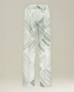 Pantalone 100% seta con motivo grigio azzurro