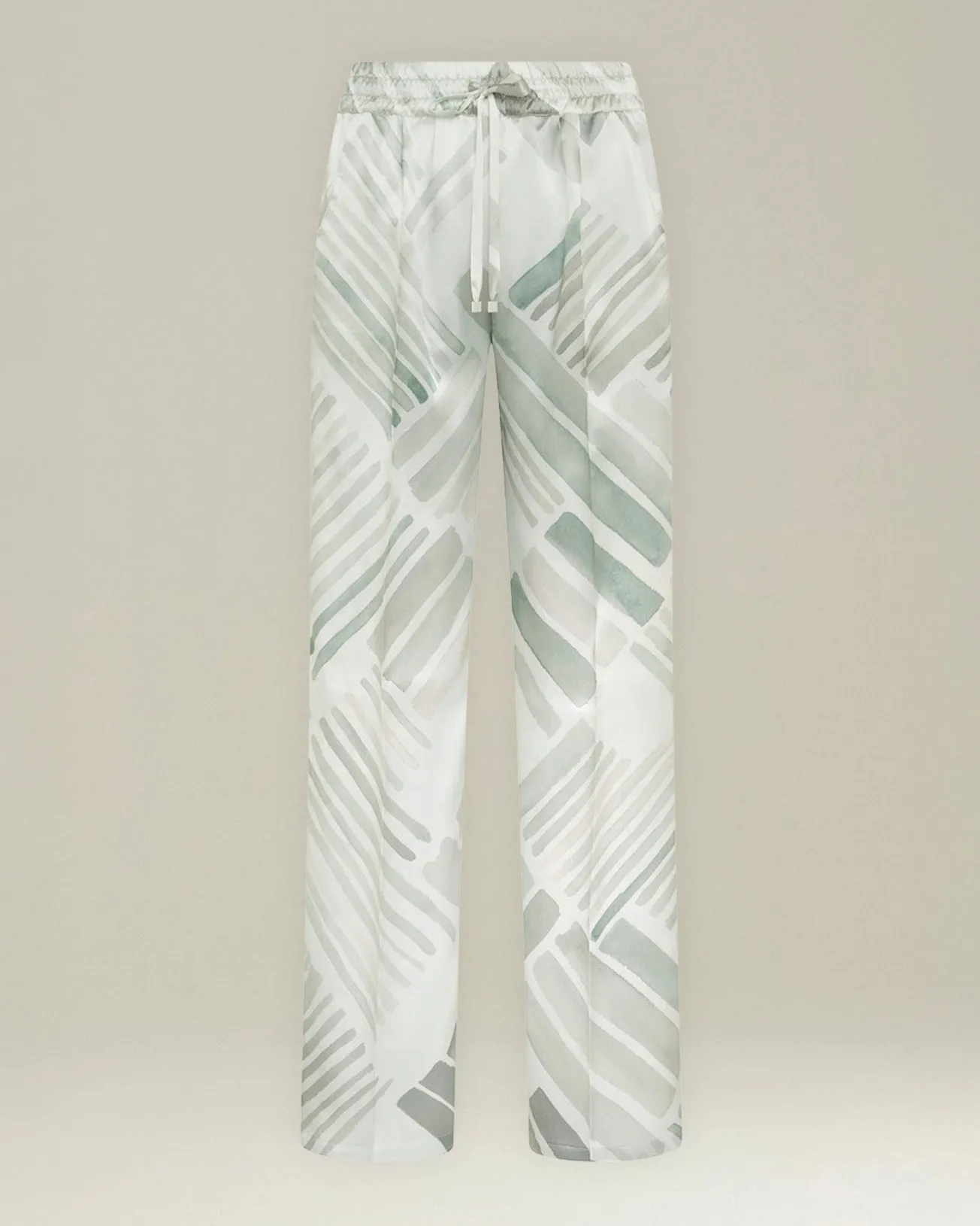 Pantalone 100% seta con motivo grigio azzurro