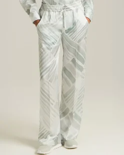 Pantalone 100% seta con motivo grigio azzurro