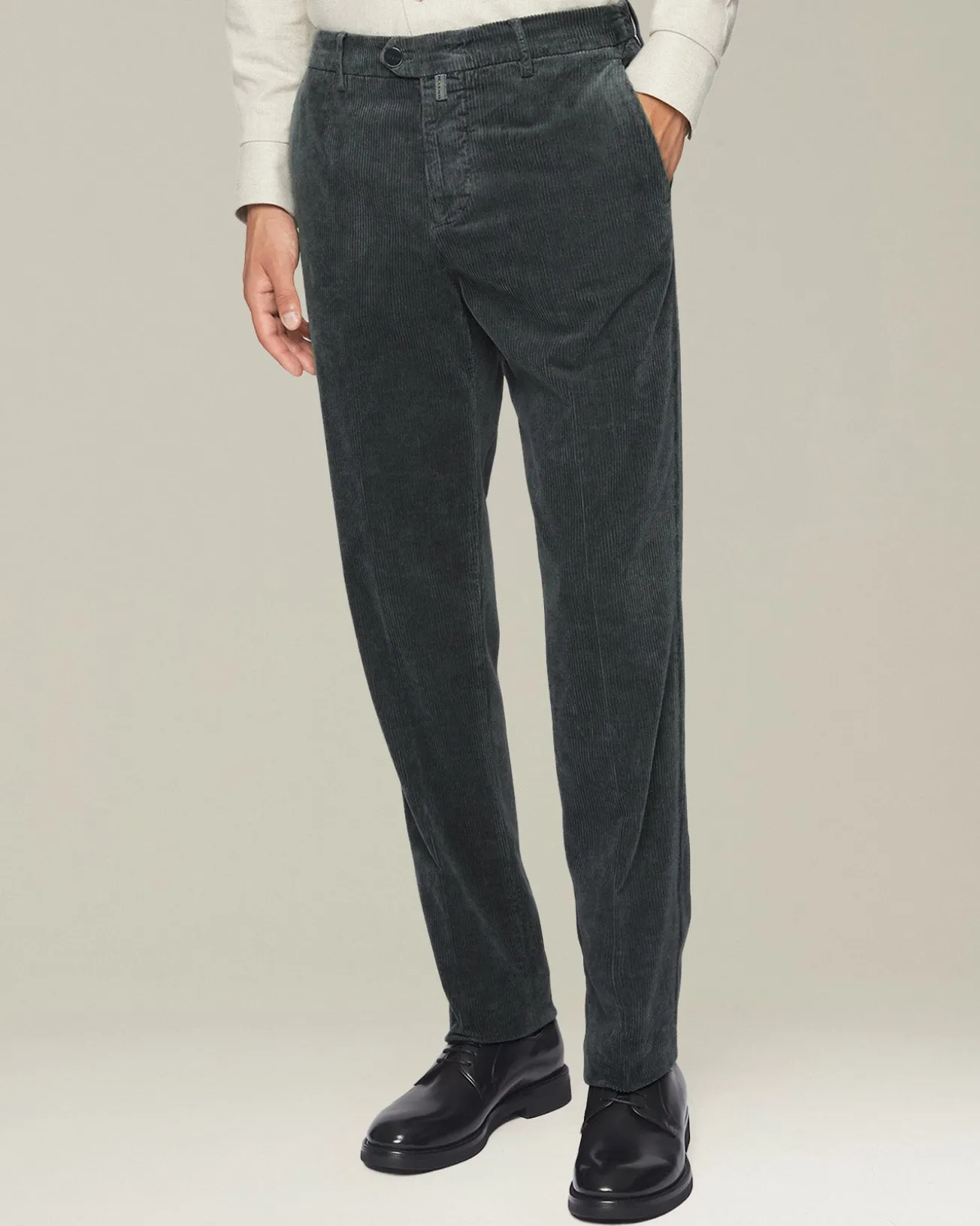 Pantalone a coste grigio in blend di contone e cashmere