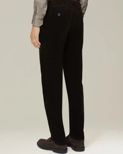 Pantalone a coste marrone in blend di contone e cashmere