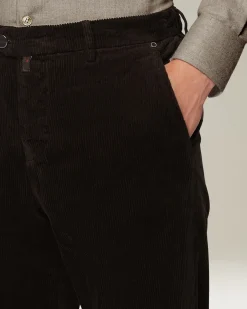 Pantalone a coste marrone in blend di contone e cashmere