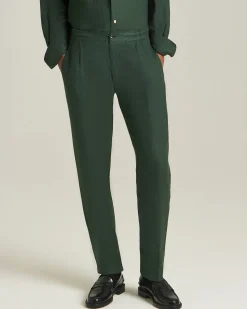 Pantalone Comfort in lino lino verde bottiglia