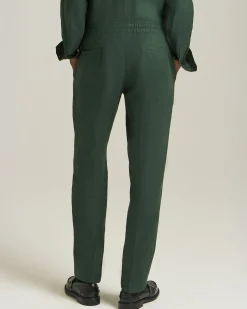 Pantalone Comfort in lino lino verde bottiglia