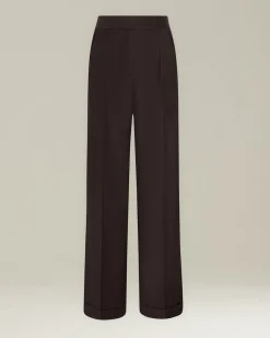Pantalone donna a Palazzo marrone 100% Lana vergine