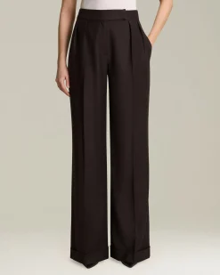 Pantalone donna a Palazzo marrone 100% Lana vergine