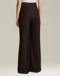 Pantalone donna a Palazzo marrone 100% Lana vergine