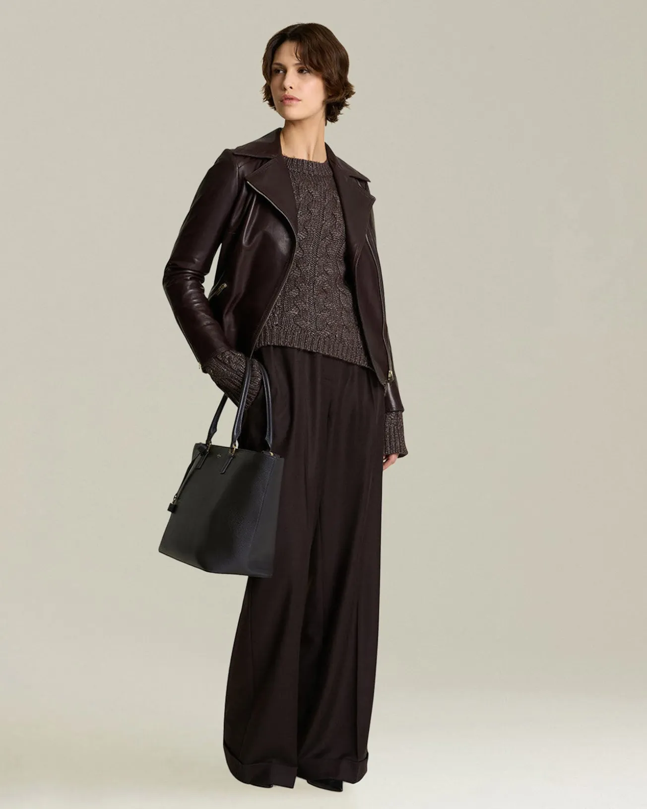 Pantalone donna a Palazzo marrone 100% Lana vergine