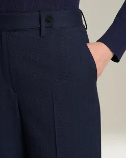 Pantalone donna Sartoriale Spigato in Lana blu navy