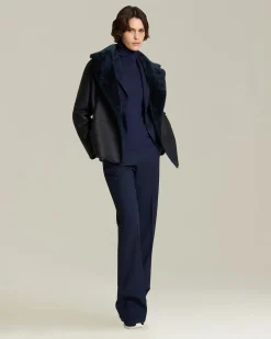 Pantalone donna Sartoriale Spigato in Lana blu navy