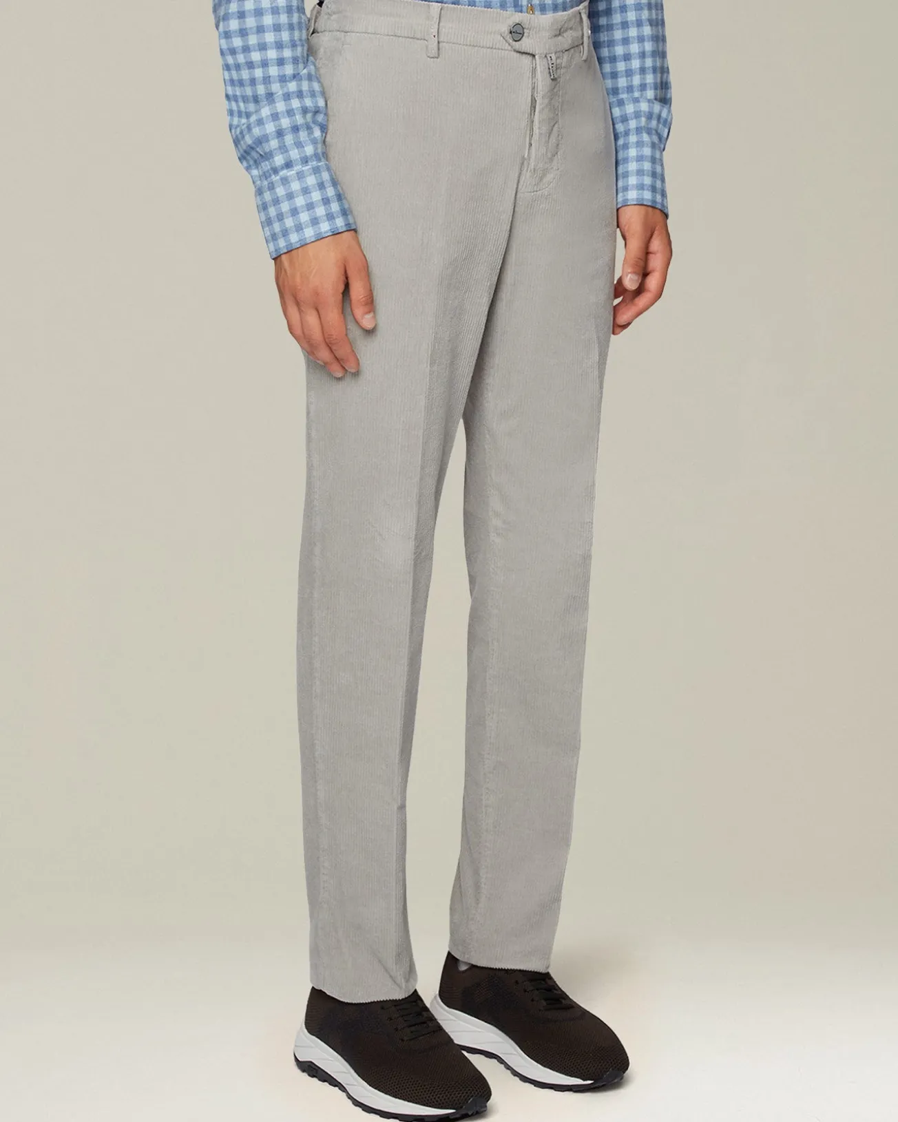 Pantalone grigio chiaro a coste in blend di contone e cashmere