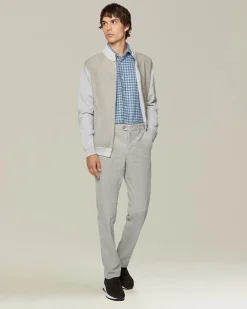 Pantalone grigio chiaro a coste in blend di contone e cashmere