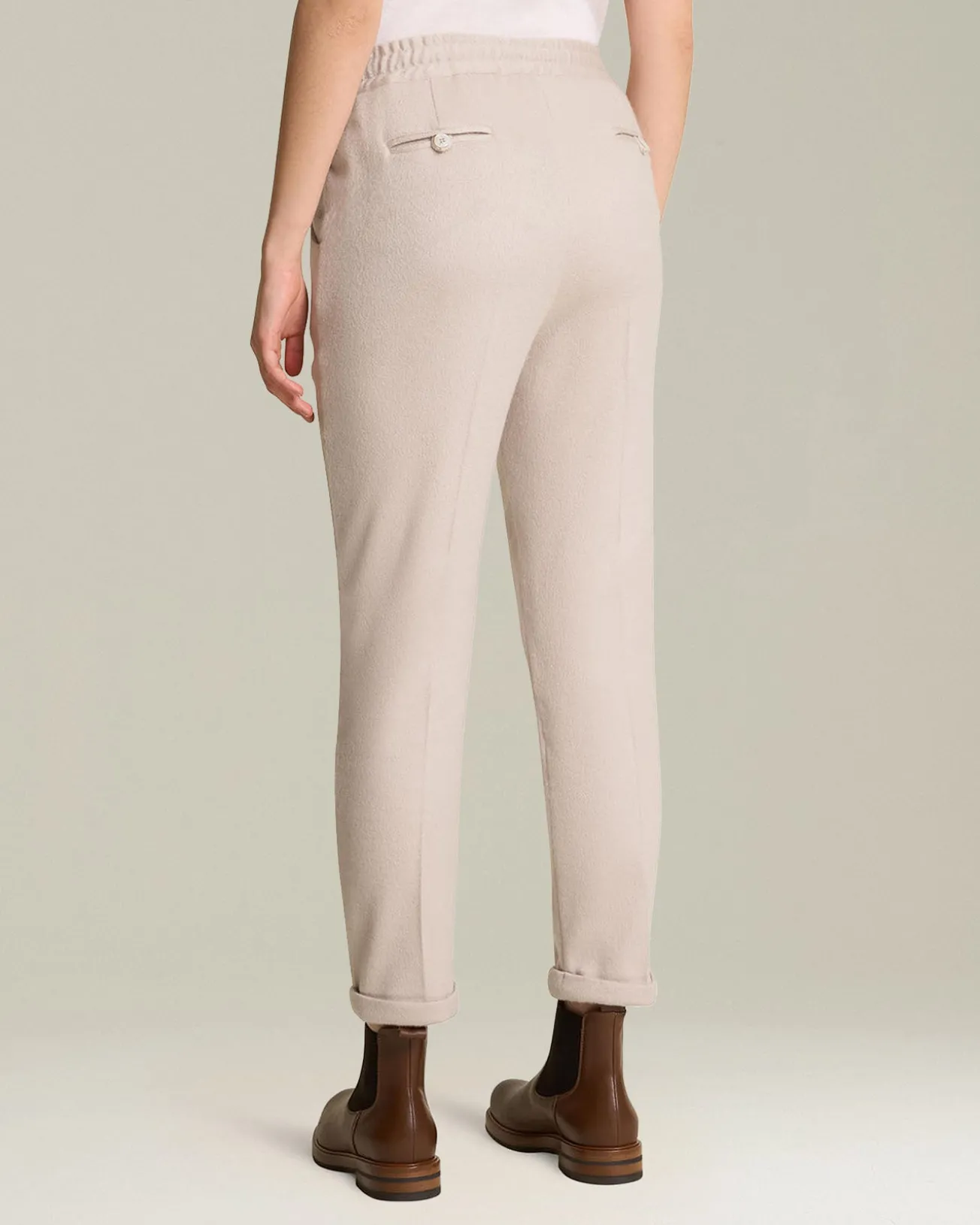 Pantalone joggers donna in cashmere color cipria