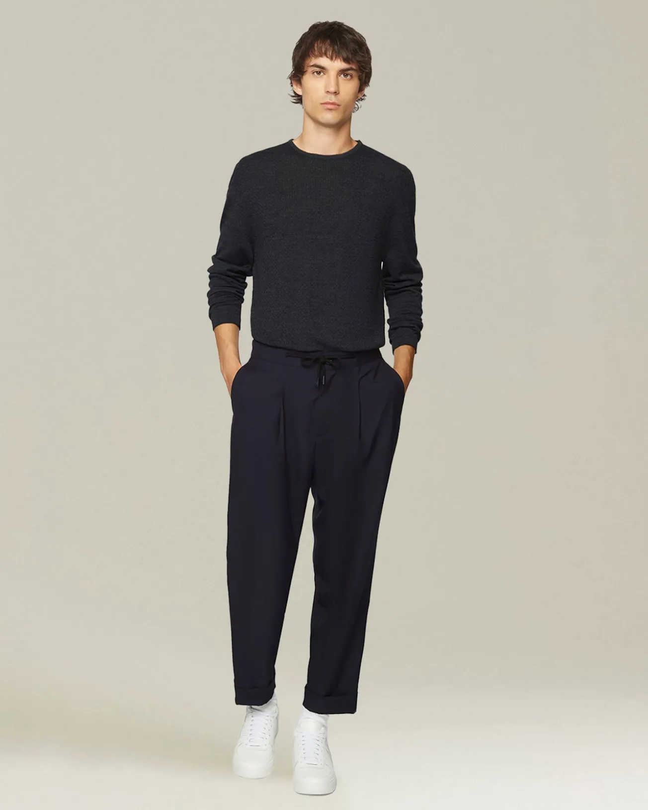 Pantalone joggers uomo blu in Fresco Lana 100%