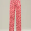 Pantalone palazzo 100% seta con motivo rosso e bianco