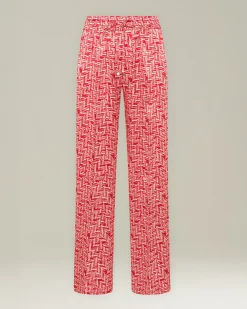 Pantalone palazzo 100% seta con motivo rosso e bianco