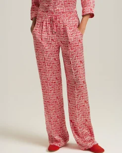 Pantalone palazzo 100% seta con motivo rosso e bianco