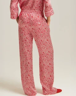 Pantalone palazzo 100% seta con motivo rosso e bianco