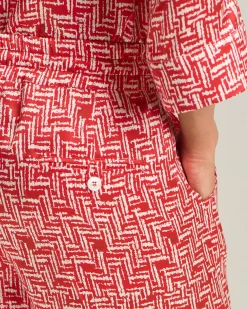 Pantalone palazzo 100% seta con motivo rosso e bianco