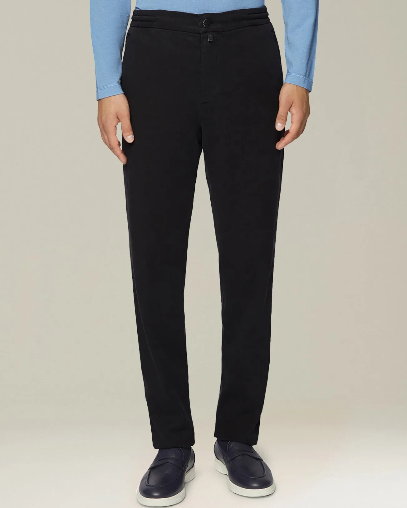 Pantalone uomo con elastico in cotone blend nero