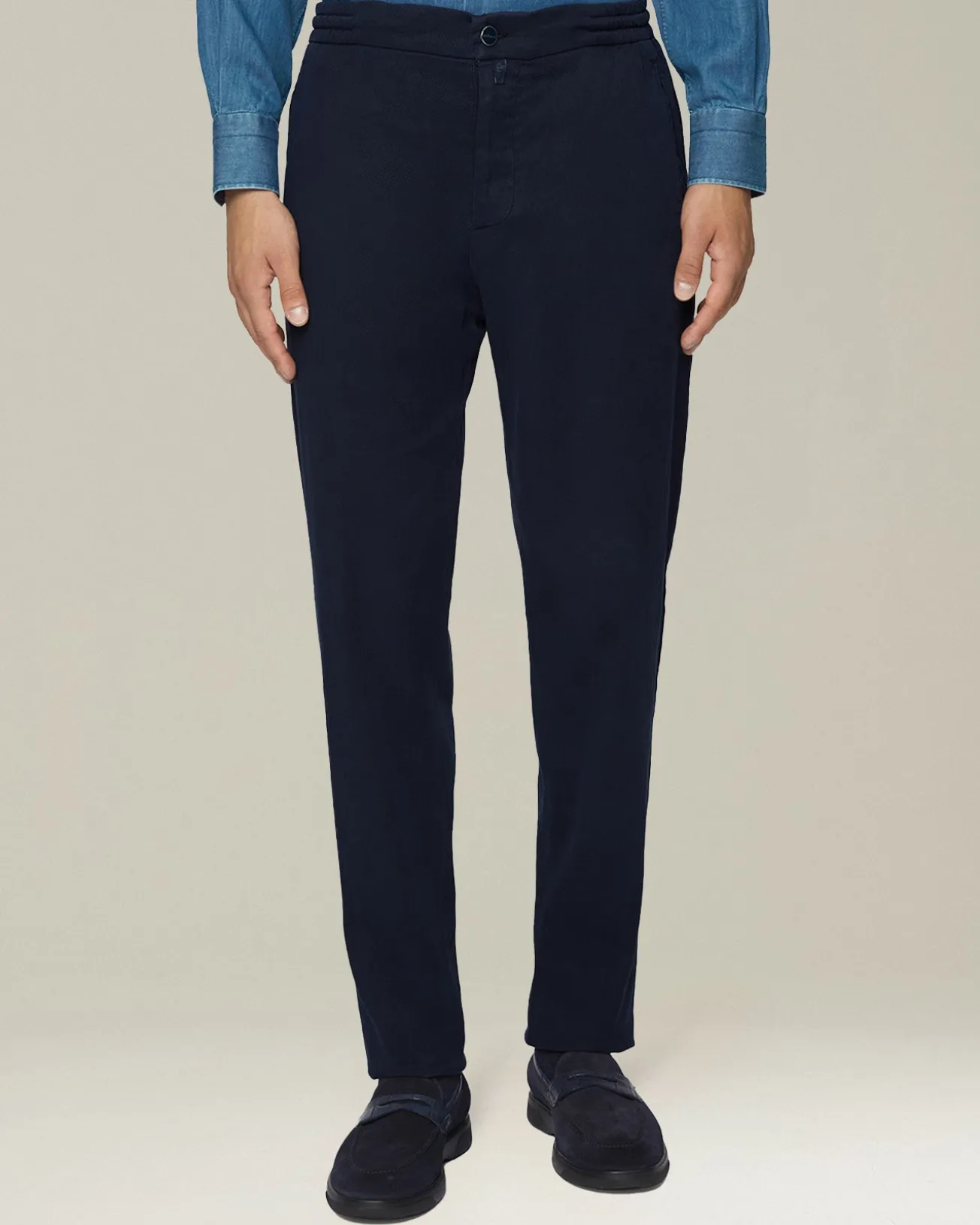 Pantalone uomo con elastico in cotone blend blu navy