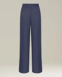Pantalone wide leg donna in Cashmere e Lana color denim