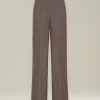 Pantalone wide leg donna in lana e cashmere beige