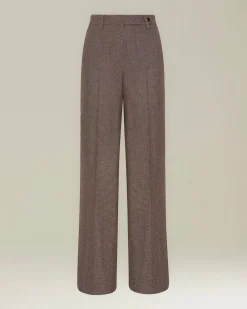 Pantalone wide leg donna in lana e cashmere beige
