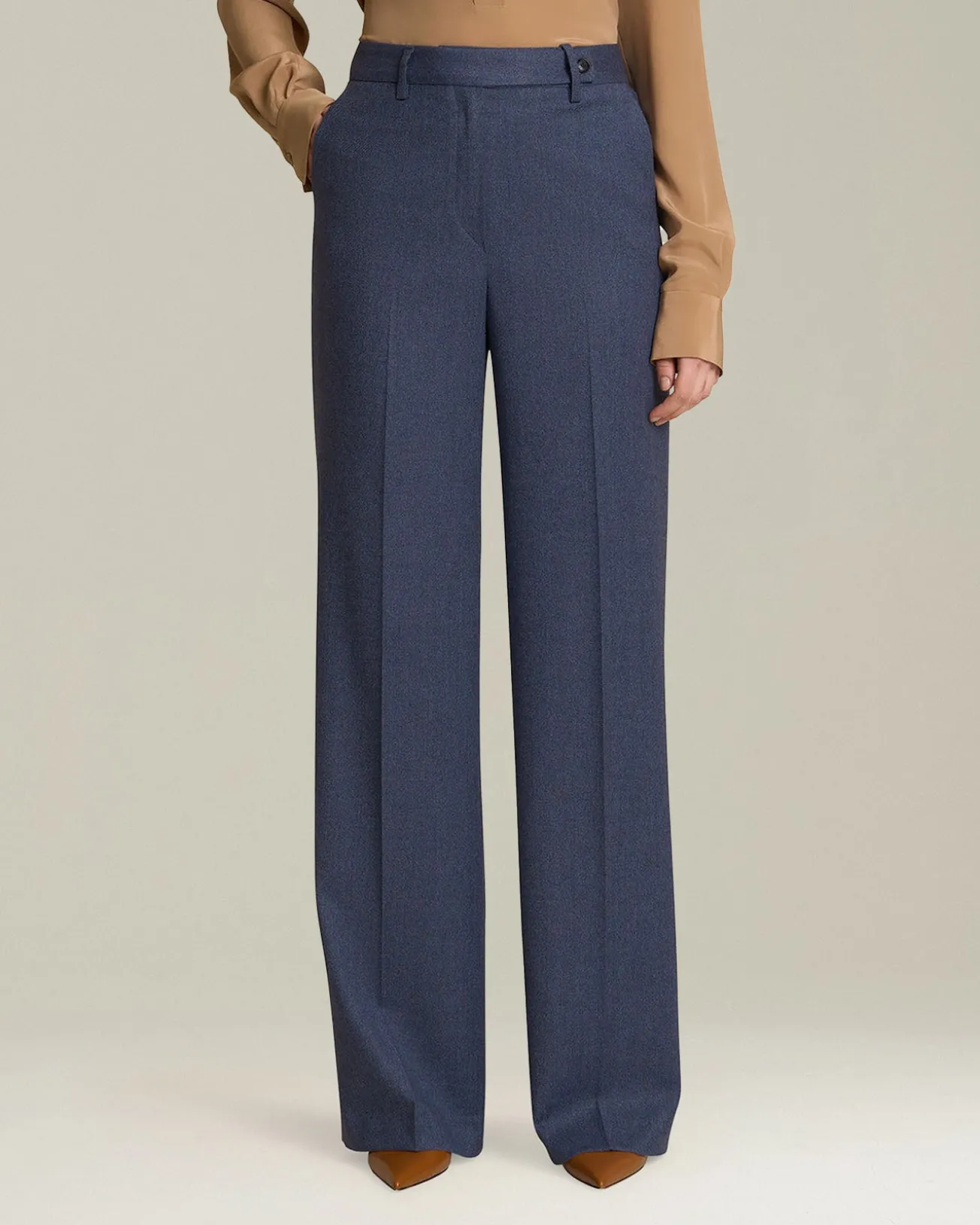 Pantalone wide leg donna in Cashmere e Lana color denim