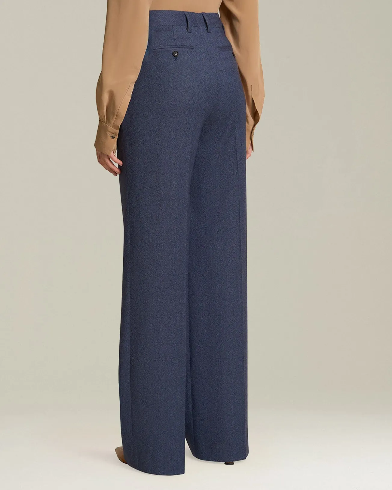 Pantalone wide leg donna in Cashmere e Lana color denim