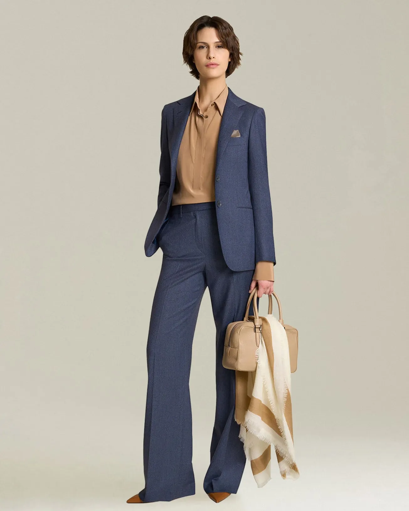 Pantalone wide leg donna in Cashmere e Lana color denim