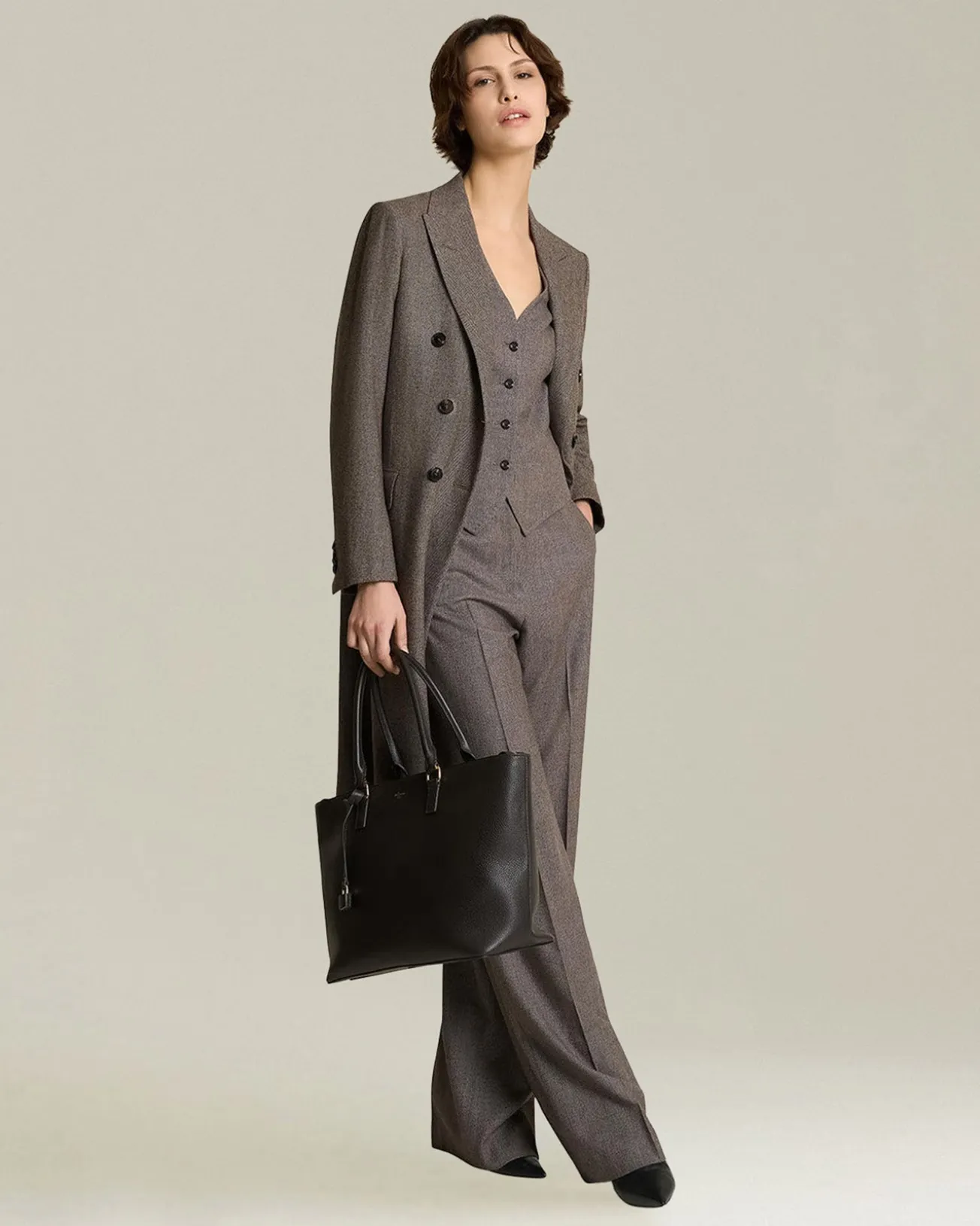 Pantalone wide leg donna in lana e cashmere beige
