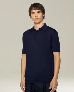 Polo uomo Deluxe in Lana e Seta blu navy
