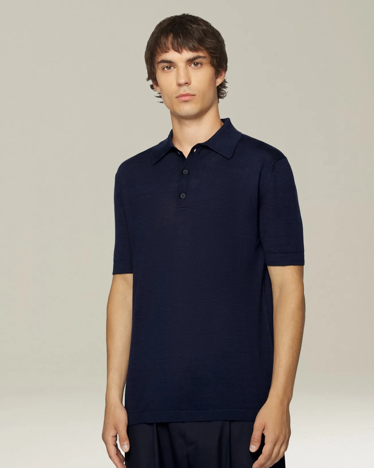 Polo uomo Deluxe in Lana e Seta blu navy