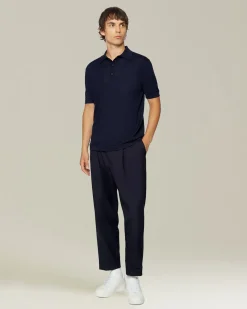 Polo uomo Deluxe in Lana e Seta blu navy