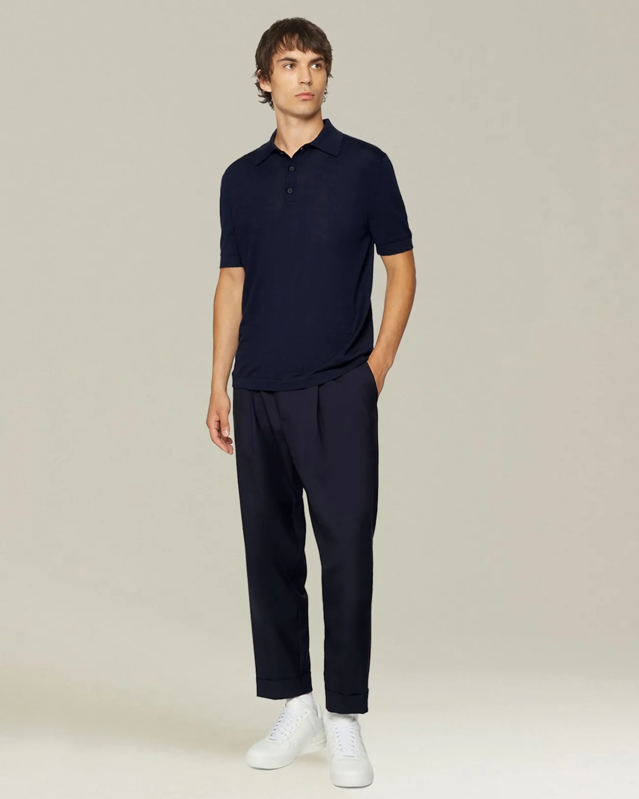 Polo uomo Deluxe in Lana e Seta blu navy