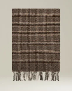 Sciarpa Principe di Galles in seta e cashmere marrone