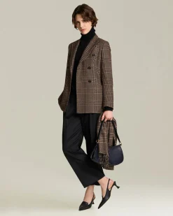 Sciarpa Principe di Galles in seta e cashmere marrone