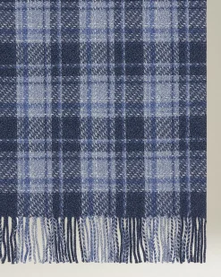 Sciarpa Quadri blu 100% Cashmere