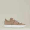 Sneakers uomo in pelle di vitello scamosciata beige