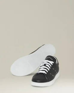 Sneakers uomo in pelle di vitello nera con cuciture