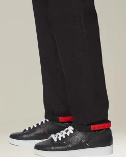 Sneakers uomo in pelle di vitello nera con cuciture