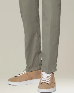 Sneakers uomo in pelle di vitello scamosciata beige