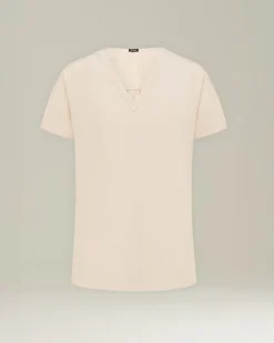 T-shirt donna sartoriale in seta rosa cipria
