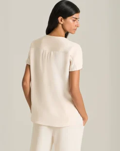 T-shirt donna sartoriale in seta rosa cipria