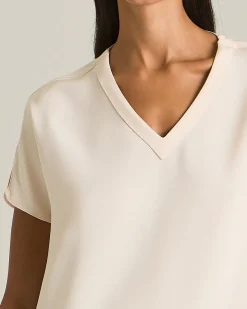 T-shirt donna sartoriale in seta rosa cipria