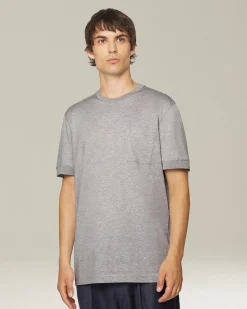 T-shirt KNT in Jersey di contone grigiio perla con taschino