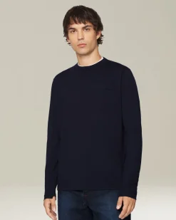 T-shirt uomo manica lunga in lana mélange blu